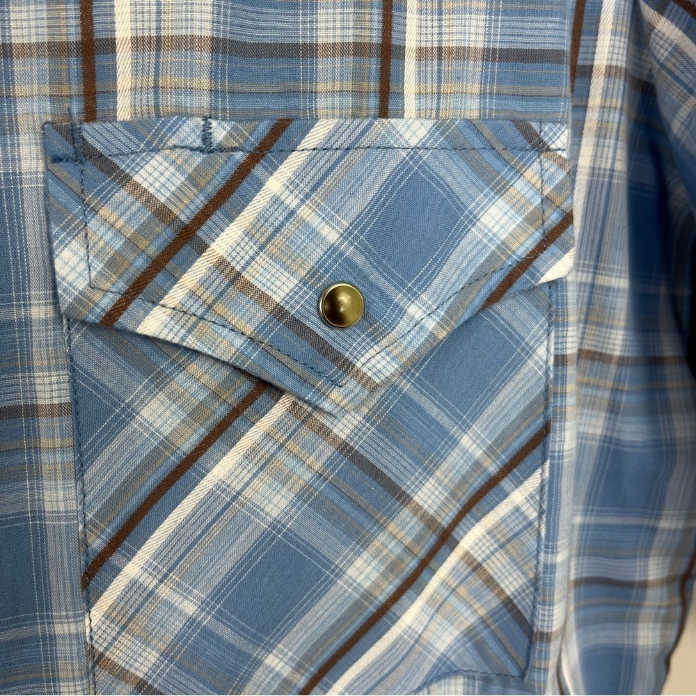 Ely Cattlemen Size Medium Pearl Snap Blue Plaid Short Sleeve Western Shirt AA4 - Picture 7 of 7